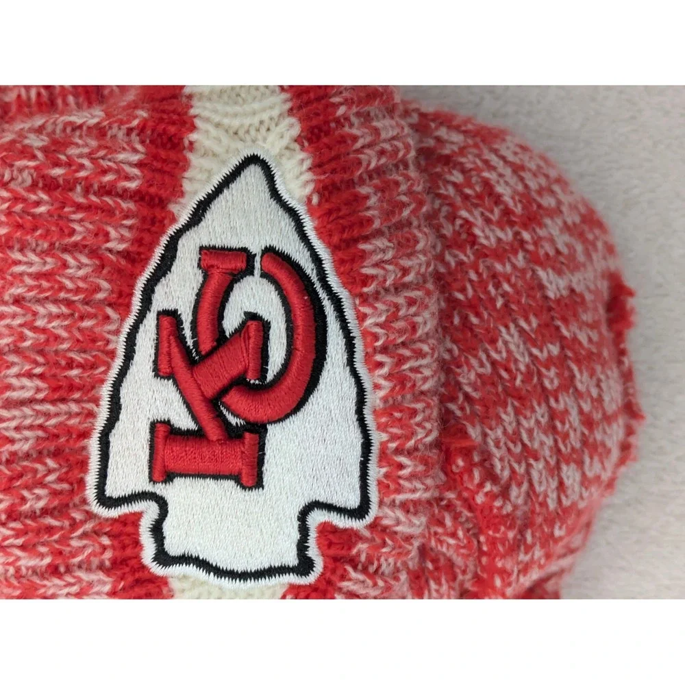 Kansas City Chiefs NFL Women Pom Beanie Red White Marled Knit Cuffed Winter Hat